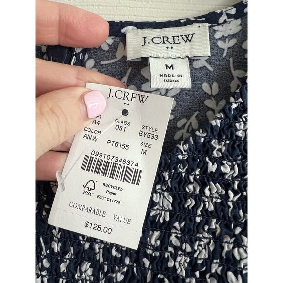 J. CREW 2024 Navy Floral Smocked Bodice Sleeveless Midi Dress - Picture 12 of 16